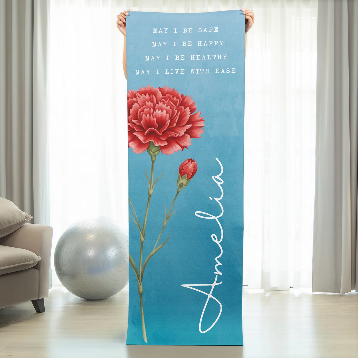 Custom Name Birth Flower - Personalized Yoga Mat - Gift For Yourself, Women, Yoga Lovers