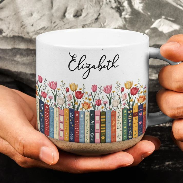 Book Lovers Birth Month Flowers In Bloom - Personalized Pottery Mug - Gift For Book Lovers, Bookworms, Readers