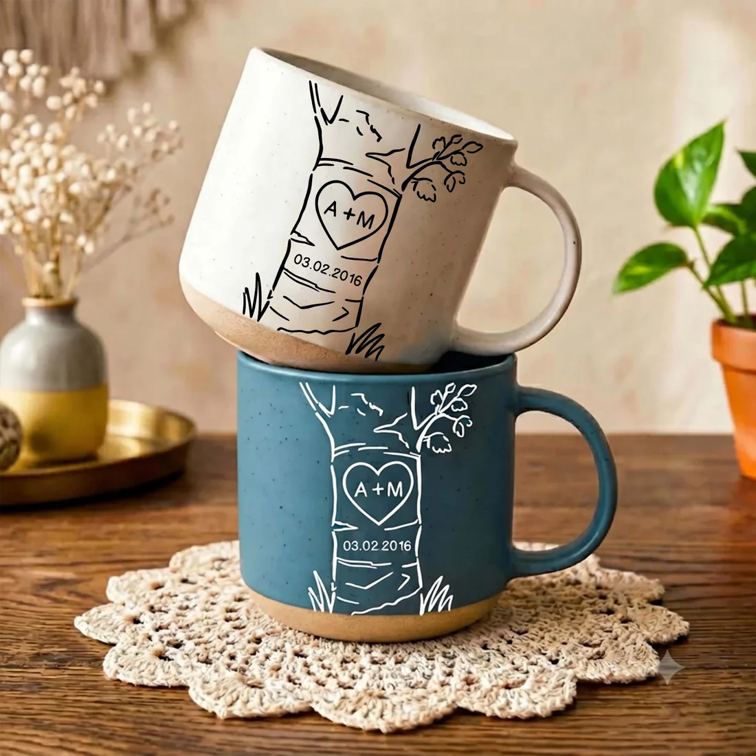 Custom Name & Date Anniversary Gifts For Couple - Personalized Pottery Mug - Wedding, Anniversary Gift For Couples, Wife/Husband