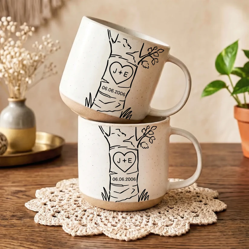 Custom Name & Date Anniversary Gifts For Couple - Personalized Pottery Mug - Wedding, Anniversary Gift For Couples, Wife/Husband