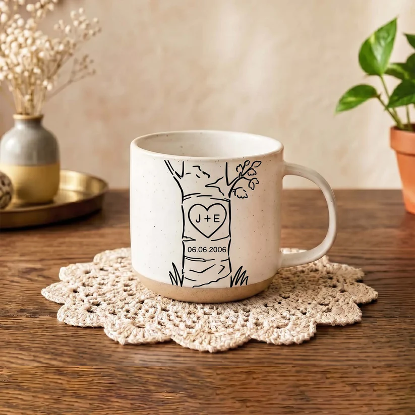 Custom Name & Date Anniversary Gifts For Couple - Personalized Pottery Mug - Wedding, Anniversary Gift For Couples, Wife/Husband