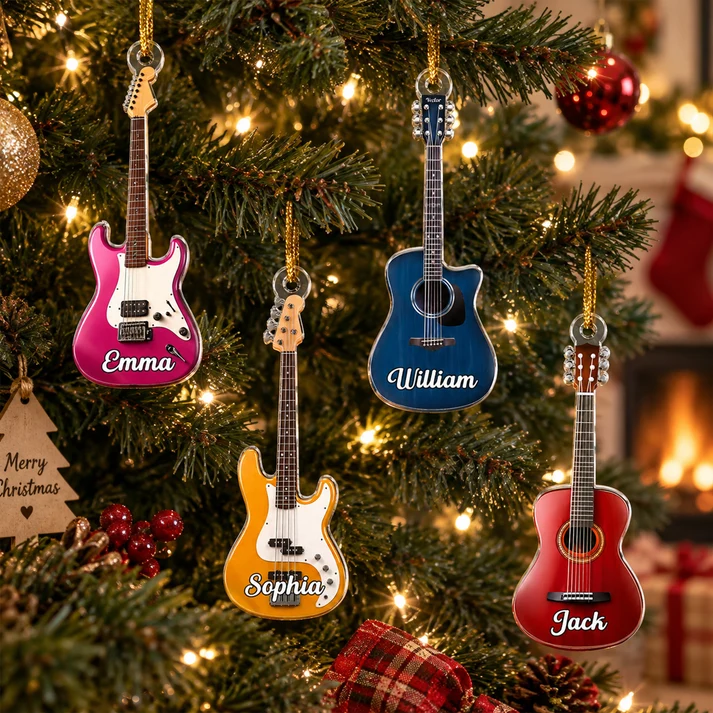 Custom Name Guitar Type Christmas - Personalized Custom Shaped Acrylic Ornament - Christmas Gift For Guitarist, Guitar Lovers