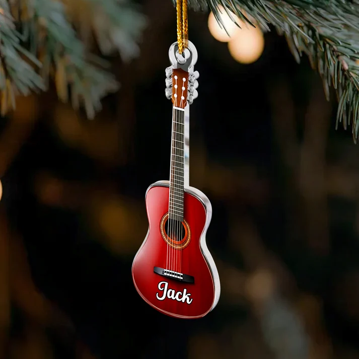 Custom Name Guitar Type Christmas - Personalized Custom Shaped Acrylic Ornament - Christmas Gift For Guitarist, Guitar Lovers