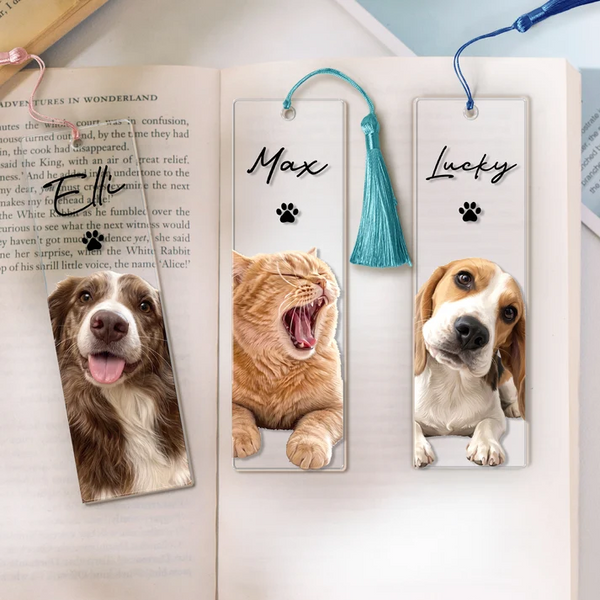 Custom Photo Portrait Dog/Cat - Personalized Acrylic Bookmark - Gift for Dog Lovers, Cat Lovers, Pet Lovers, Book Lovers