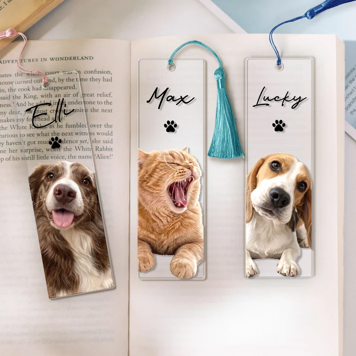 Custom Photo Portrait Dog/Cat - Personalized Acrylic Bookmark - Gift for Dog Lovers, Cat Lovers, Pet Lovers, Book Lovers