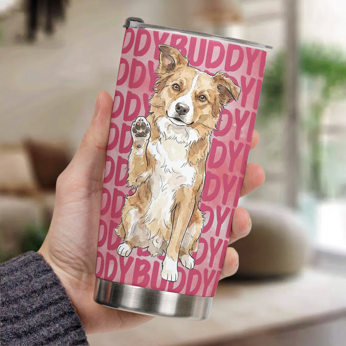 Custom Photo Pet Portrait & Name Watercolor Style - Personalized Custom 20oz Fat Tumbler Cup - Gift for Dog Lovers, Cat Lovers, Pet Lovers