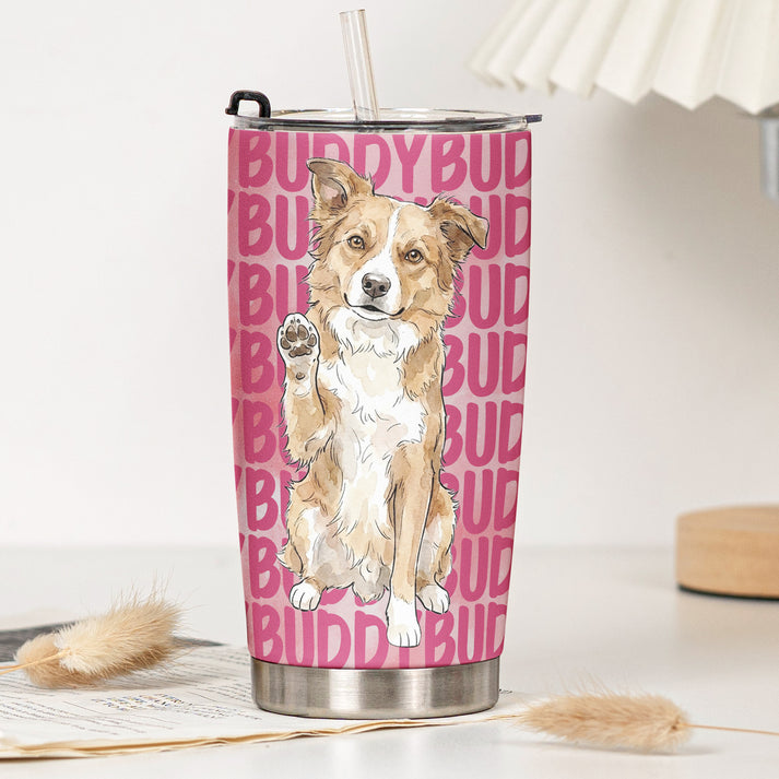 Custom Photo Pet Portrait & Name Watercolor Style - Personalized Custom 20oz Fat Tumbler Cup - Gift for Dog Lovers, Cat Lovers, Pet Lovers