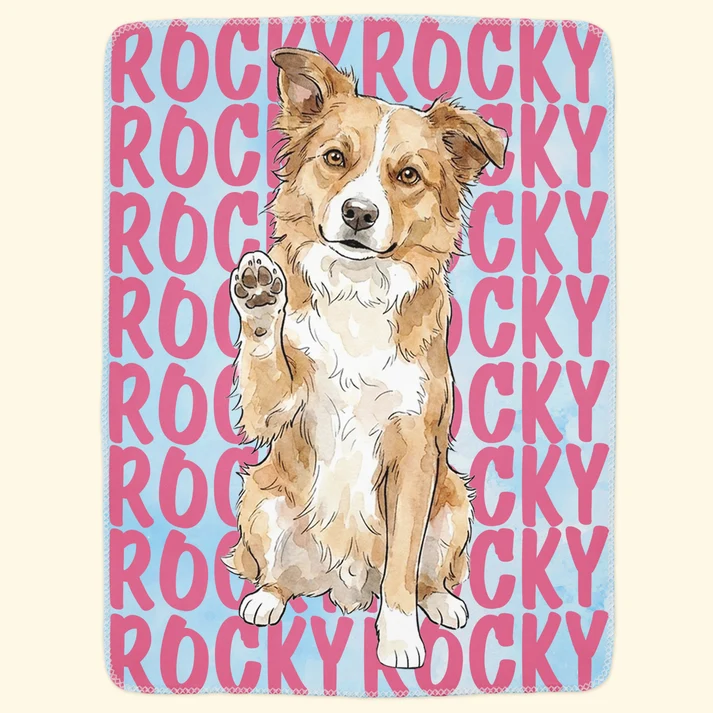 Custom Photo Pet Portrait & Name Watercolor Style - Personalized Custom Blanket - Gift for Dog Lovers, Cat Lovers, Pet Lovers