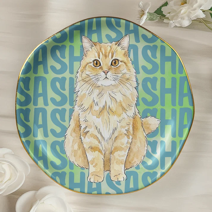 Custom Photo Pet Portrait & Name Watercolor Style - Personalized Jewelry Dish - Gift for Dog/Cat Lovers, Dog/Cat Mom, Pet Lovers