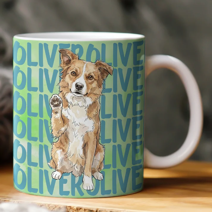 Custom Photo Pet Portrait & Name Watercolor Style - Personalized Custom Mug - Gift for Dog/Cat Lovers, Dog/Cat Mom, Pet Lovers