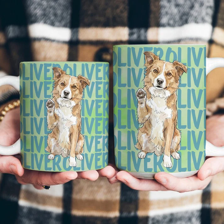 Custom Photo Pet Portrait & Name Watercolor Style - Personalized Custom Mug - Gift for Dog/Cat Lovers, Dog/Cat Mom, Pet Lovers