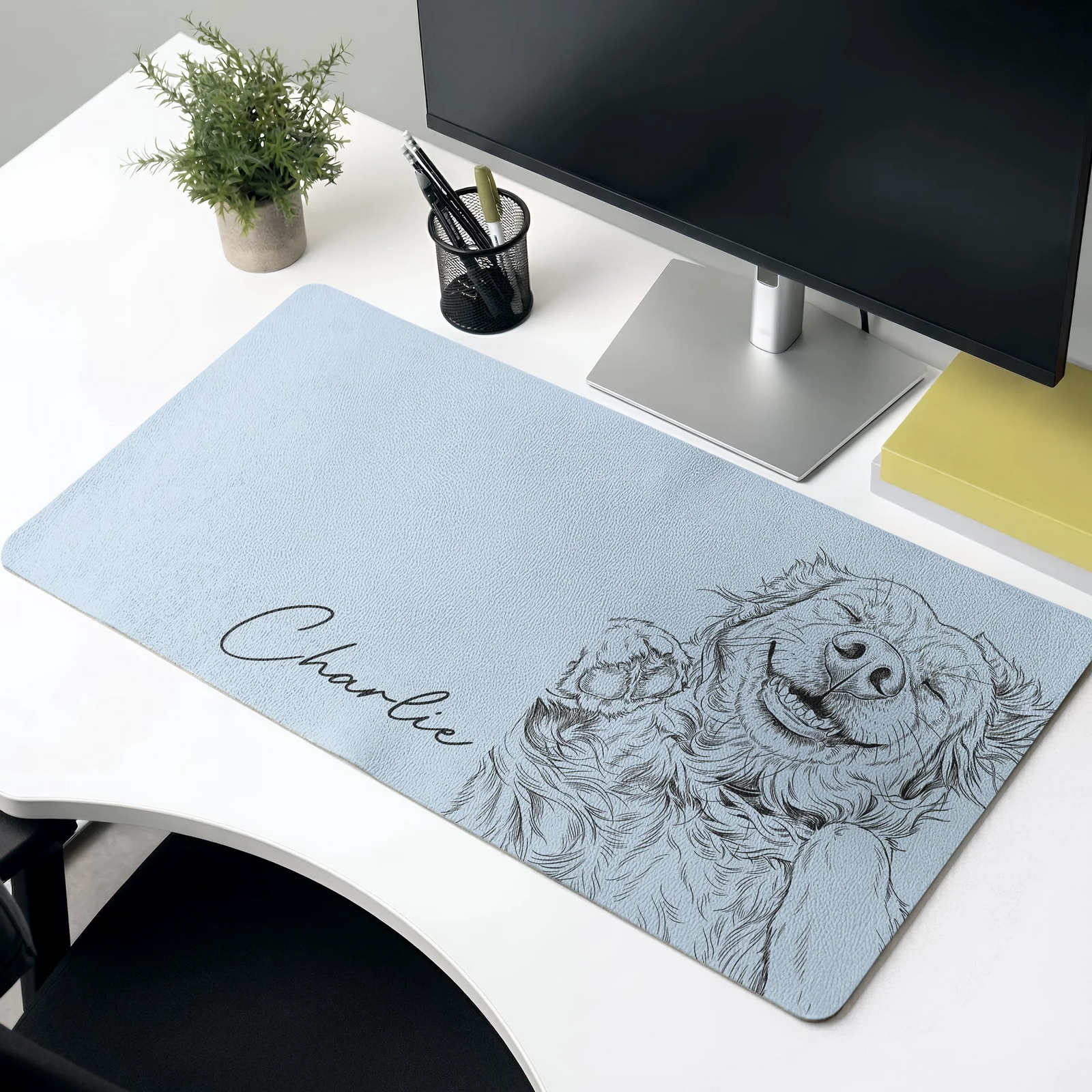 Custom Photo Sketch Line Art Dog/Cat Portrait - Personalized Desk Mat - Gift For Dog Lovers, Cat Lovers, Pet Lovers