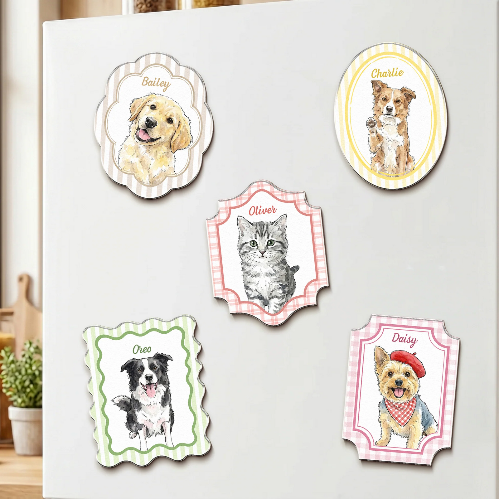 Custom Pet Portrait Watercolor - Personalized Acrylic Fridge Magnet - Gifts For Pet Owners, Dog Lovers, Cat Lovers