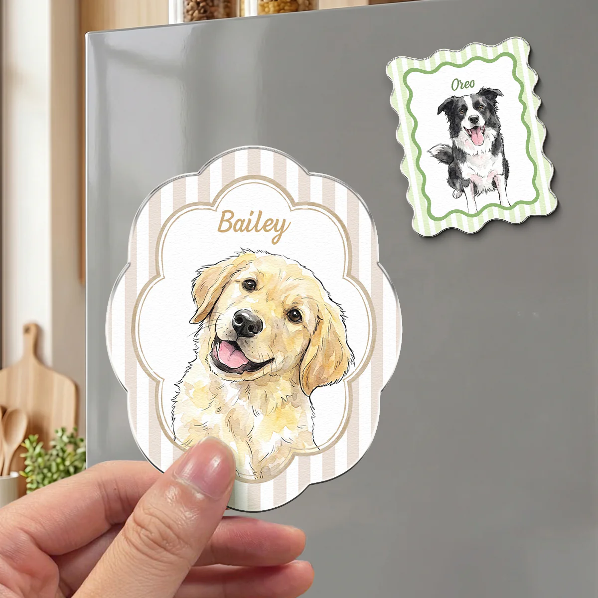 Custom Pet Portrait Watercolor - Personalized Acrylic Fridge Magnet - Gifts For Pet Owners, Dog Lovers, Cat Lovers