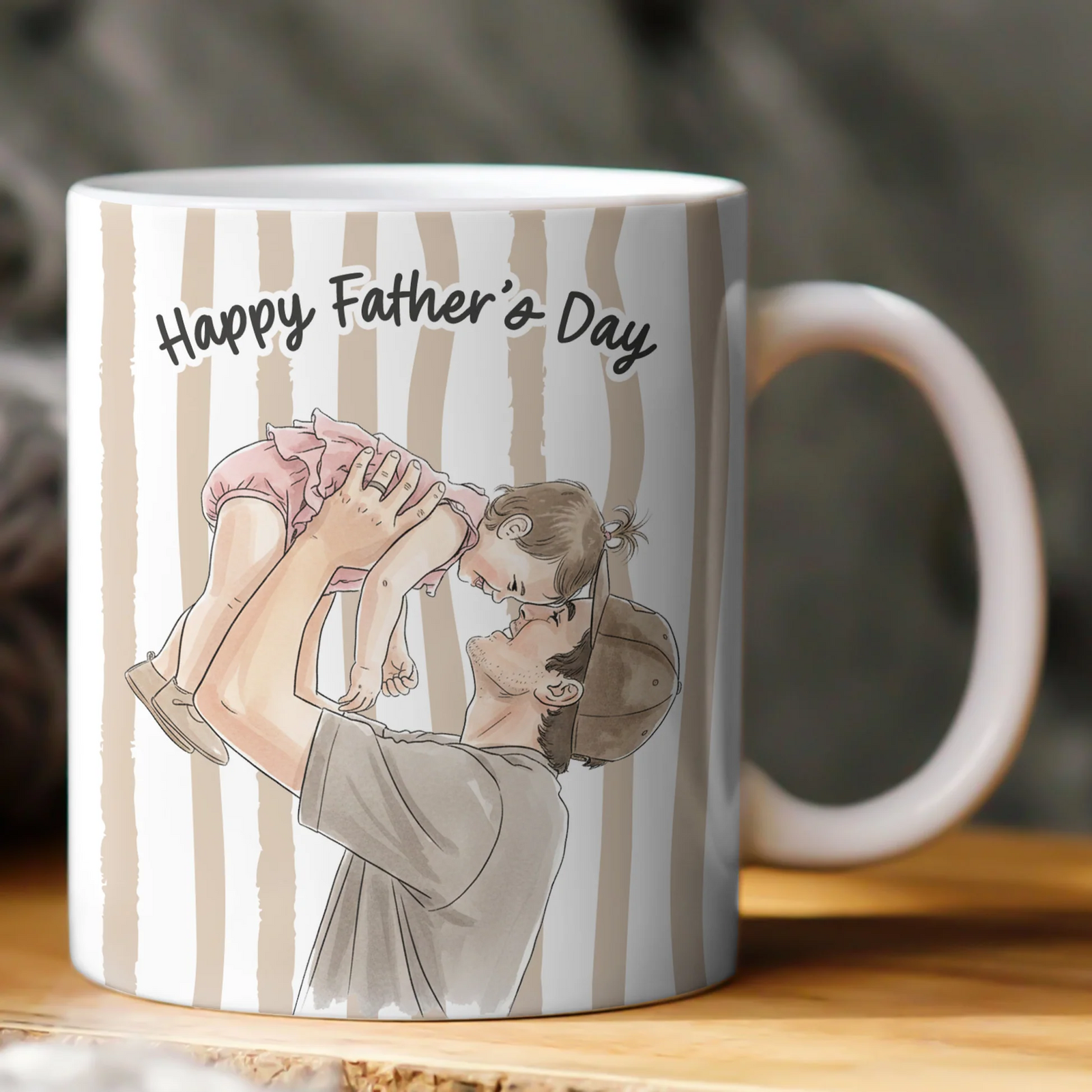 Custom Photo Watercolor Dad & Kids  - Personalized Custom Mug - Father's Day Gift For Dad, Daddy, Papa, Grandpa