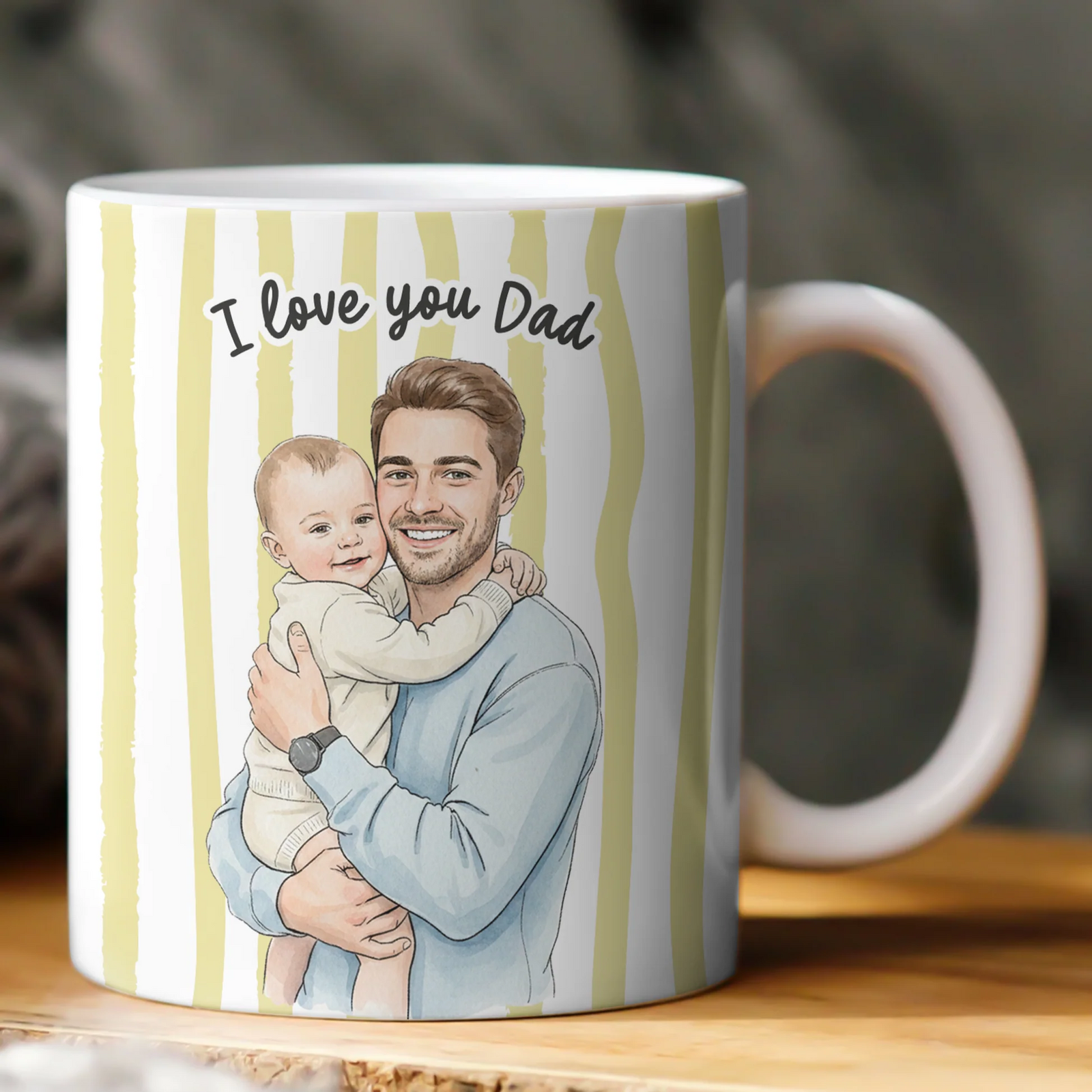 Custom Photo Watercolor Dad & Kids  - Personalized Custom Mug - Father's Day Gift For Dad, Daddy, Papa, Grandpa