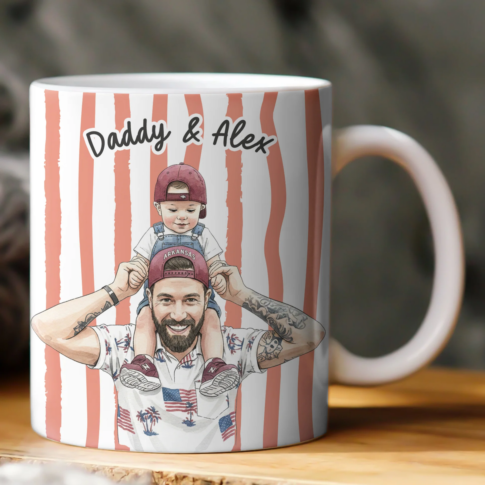 Custom Photo Watercolor Dad & Kids  - Personalized Custom Mug - Father's Day Gift For Dad, Daddy, Papa, Grandpa