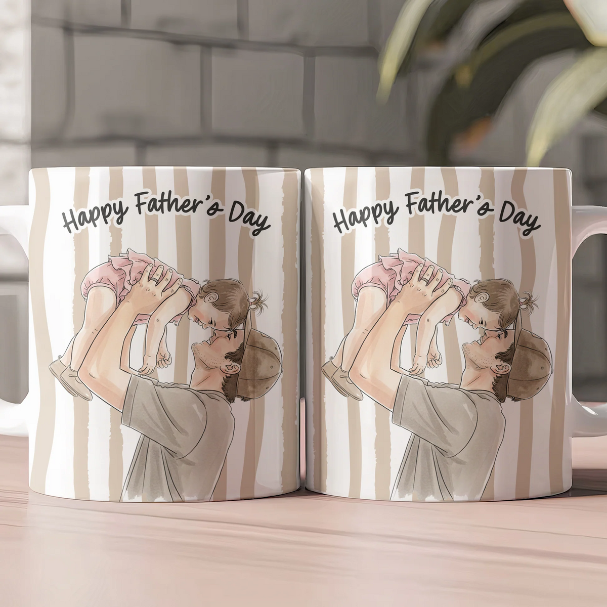 Custom Photo Watercolor Dad & Kids  - Personalized Custom Mug - Father's Day Gift For Dad, Daddy, Papa, Grandpa