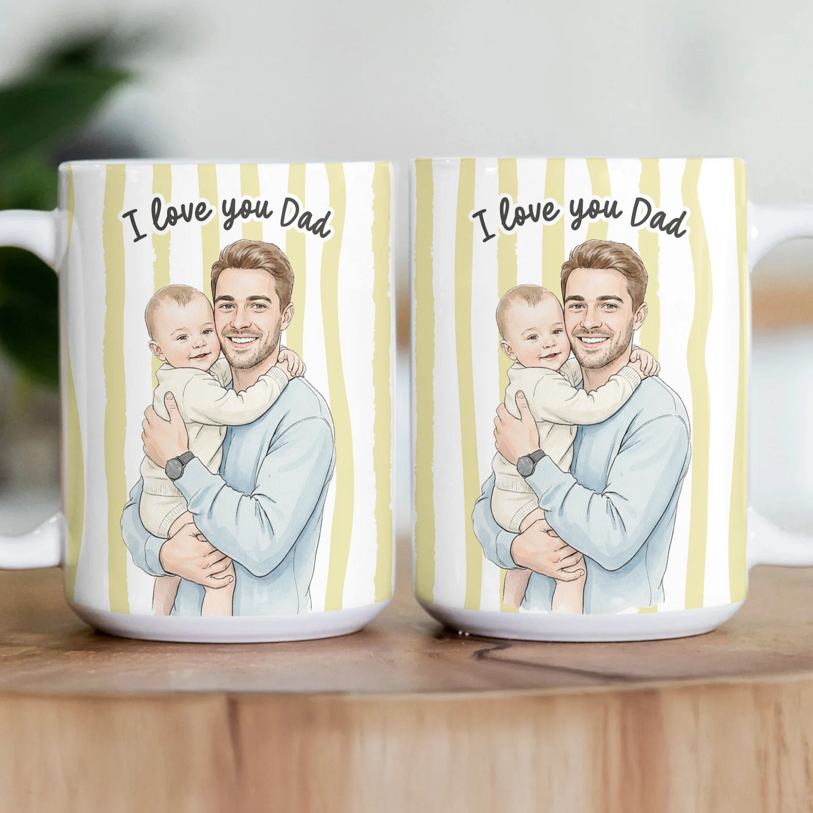 Custom Photo Watercolor Dad & Kids  - Personalized Custom Mug - Father's Day Gift For Dad, Daddy, Papa, Grandpa