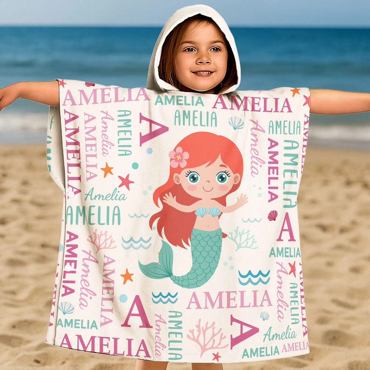 Cute And Beachy Custom Name - Personalized Kids Hooded Towel - Gift for Son/Daughter