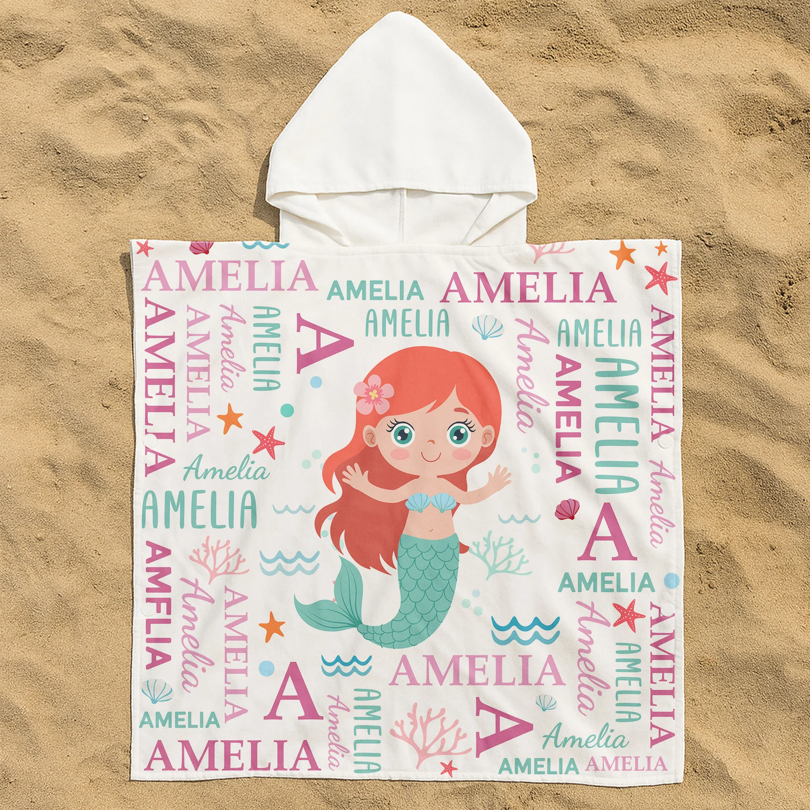 Cute And Beachy Custom Name - Personalized Kids Hooded Towel - Gift for Son/Daughter