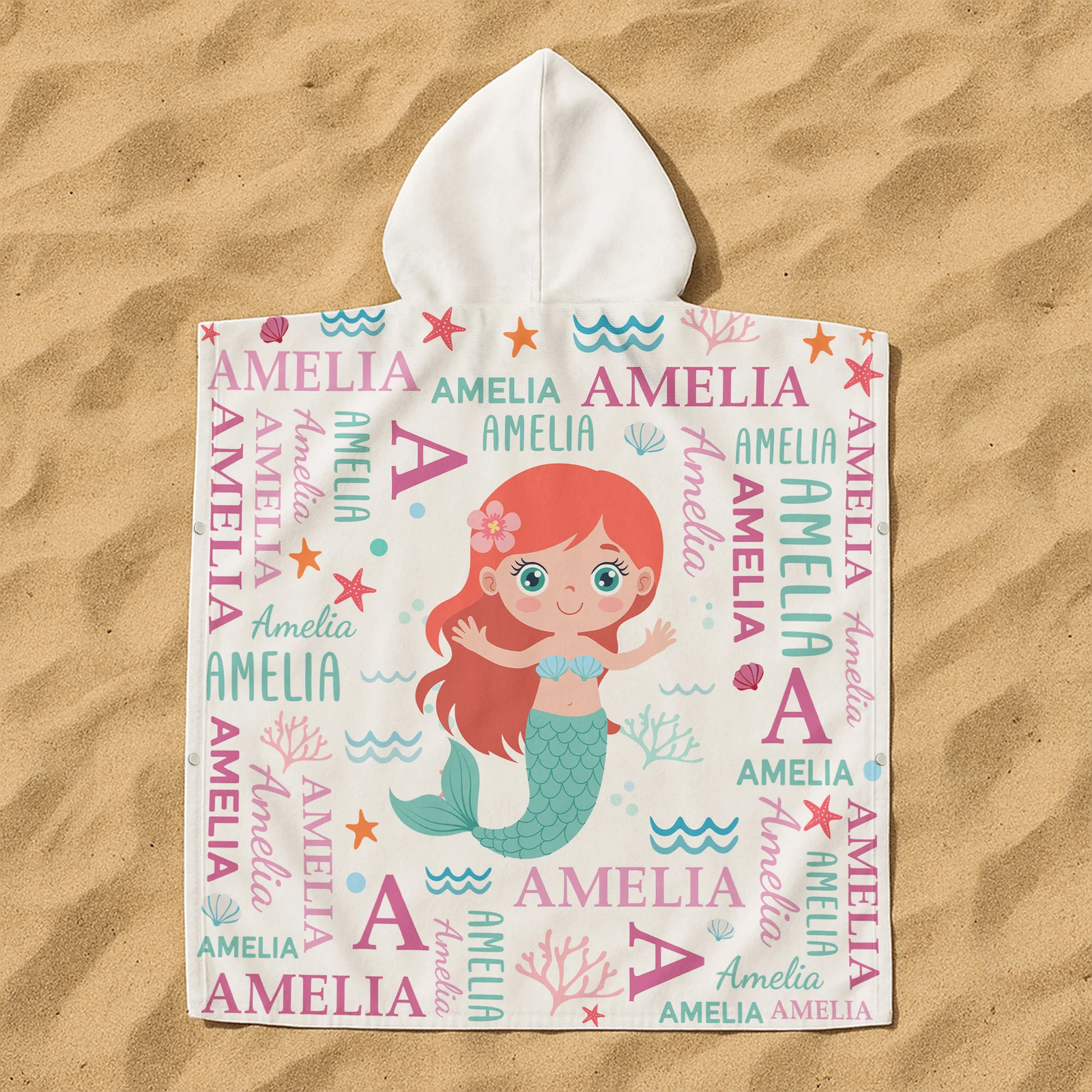 Cute And Beachy Custom Name - Personalized Kids Hooded Towel - Gift for Son/Daughter