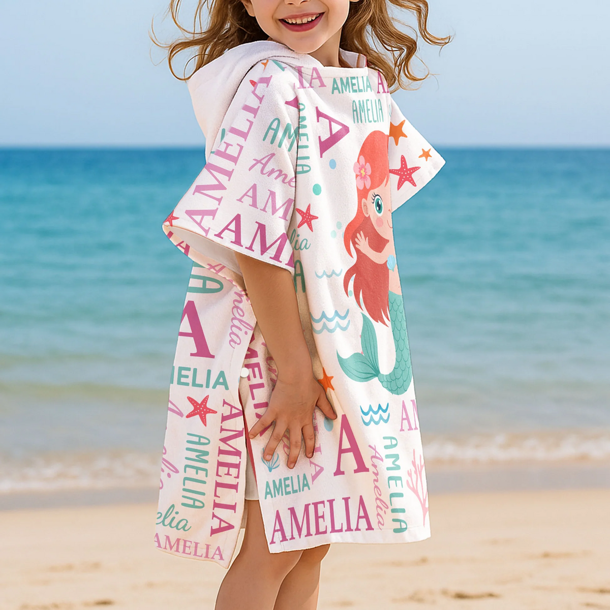Cute And Beachy Custom Name - Personalized Kids Hooded Towel - Gift for Son/Daughter