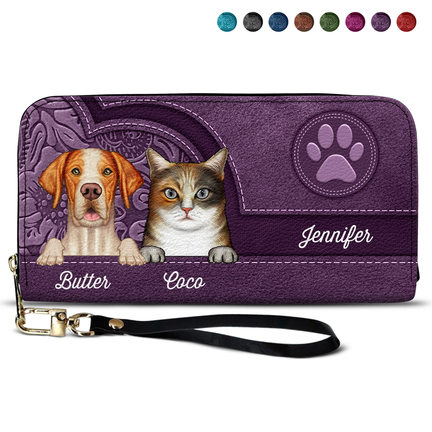 Cute Dogs And Cats Aesthetic Pattern - Personalized Leather Long Wallet - Gift For Pet Lovers, Dog Mom, Cat Mom