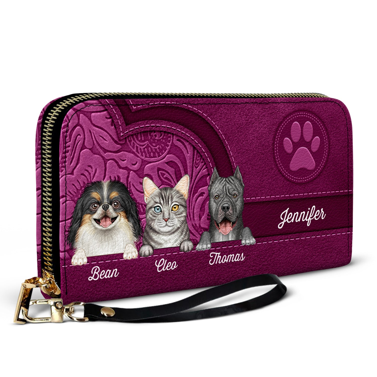 Cute Dogs And Cats Aesthetic Pattern - Personalized Leather Long Wallet - Gift For Pet Lovers, Dog Mom, Cat Mom 2
