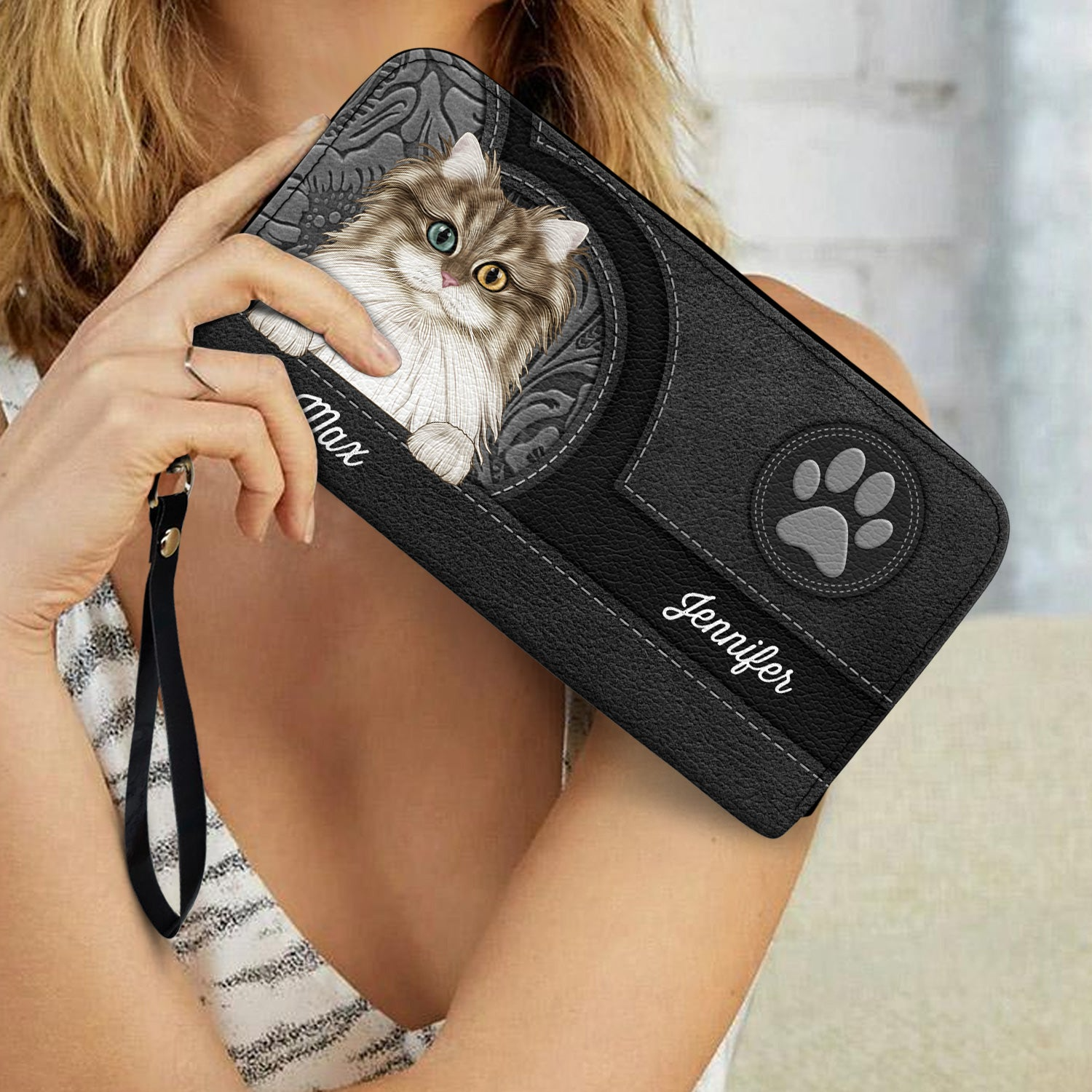 Cute Dogs And Cats Aesthetic Pattern - Personalized Leather Long Wallet - Gift For Pet Lovers, Dog Mom, Cat Mom 3