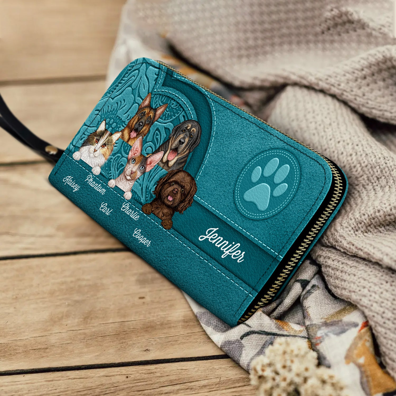 Cute Dogs And Cats Aesthetic Pattern - Personalized Leather Long Wallet - Gift For Pet Lovers, Dog Mom, Cat Mom 4