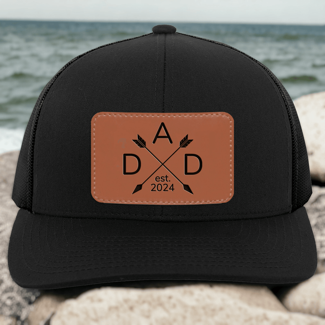 Dad Established Custom Year Trucker Hat leather patch hat, alternate view 2