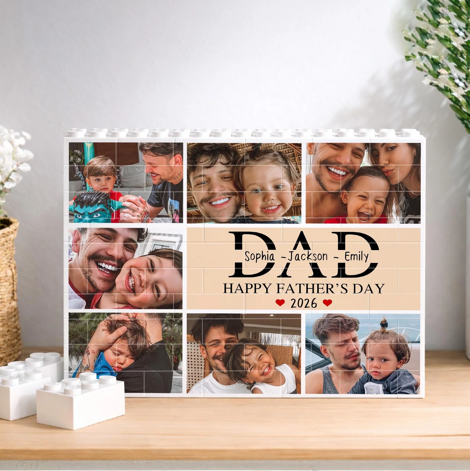 Custom Photo Dad Brick Puzzle With Kids Name - Personalized Building Brick Blocks - Father's Day Gifts for Dad, Daddy, Papa