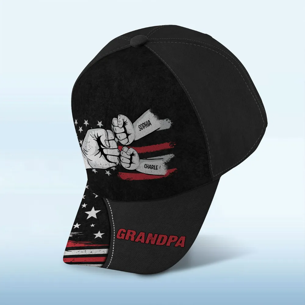 Dad Grandpa Fist Bump Nation Flag - Personalized Classic Cap - Gift For Dad, Grandpa, Husband
