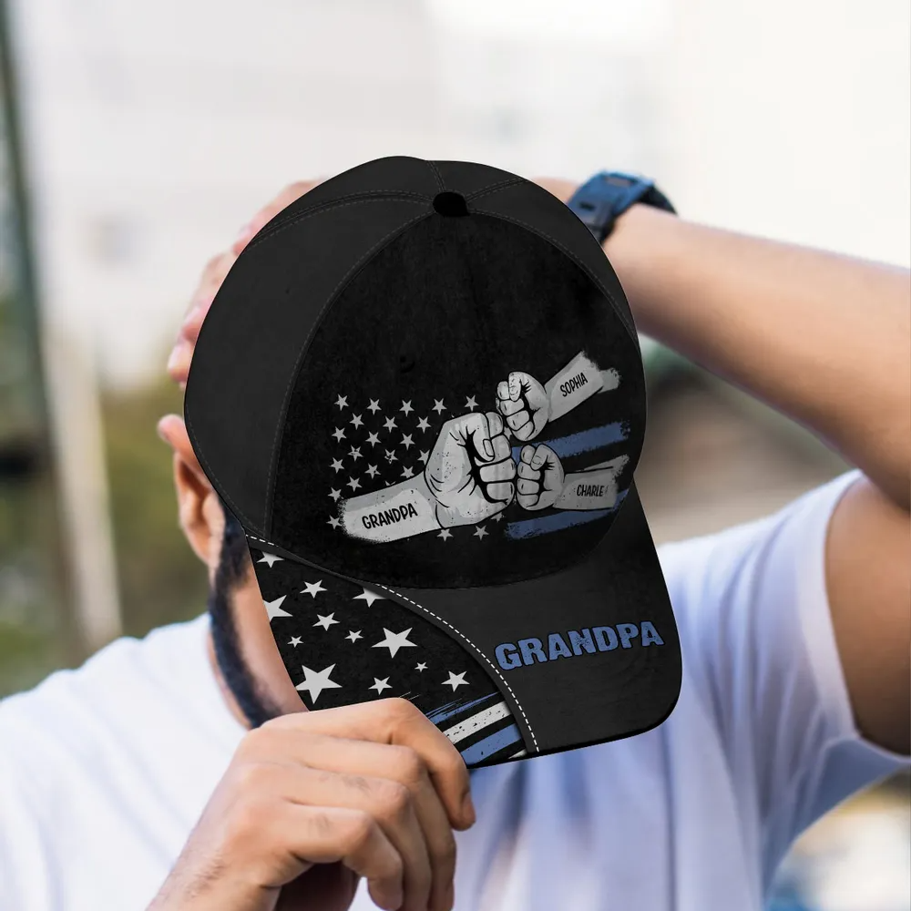 Dad Grandpa Fist Bump Nation Flag - Personalized Classic Cap - Gift For Dad, Grandpa, Husband