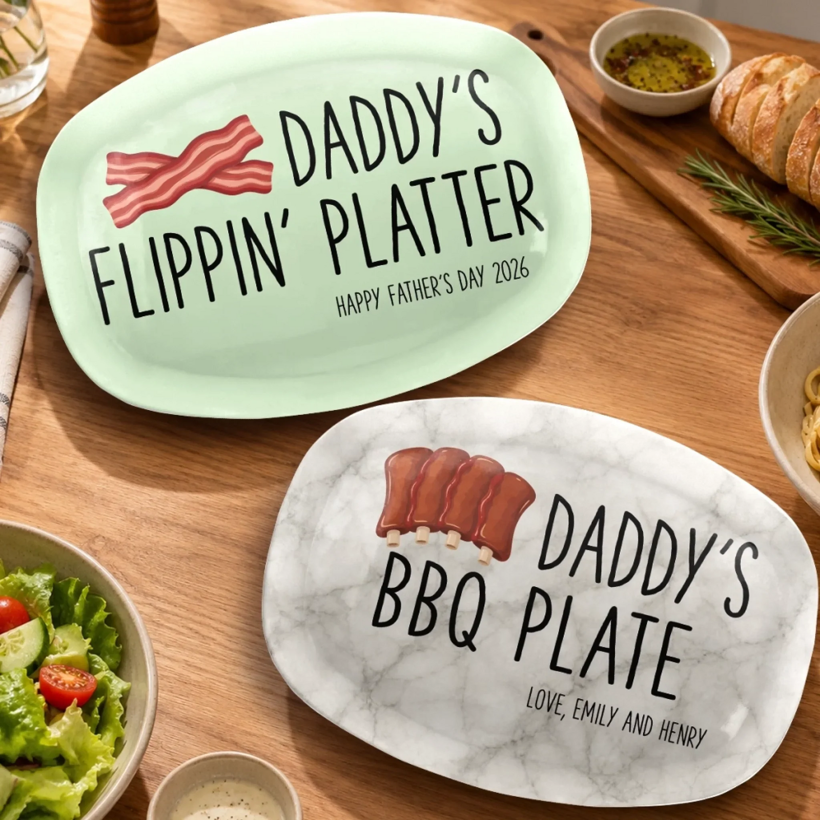 Dad Serves Love Daily - Personalized Grilling Platter - Father's Day Gifts for Husband, Dad, Daddy, Papa, Grandpa