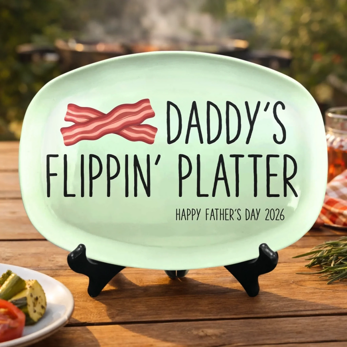 Dad Serves Love Daily - Personalized Grilling Platter - Father's Day Gifts for Husband, Dad, Daddy, Papa, Grandpa