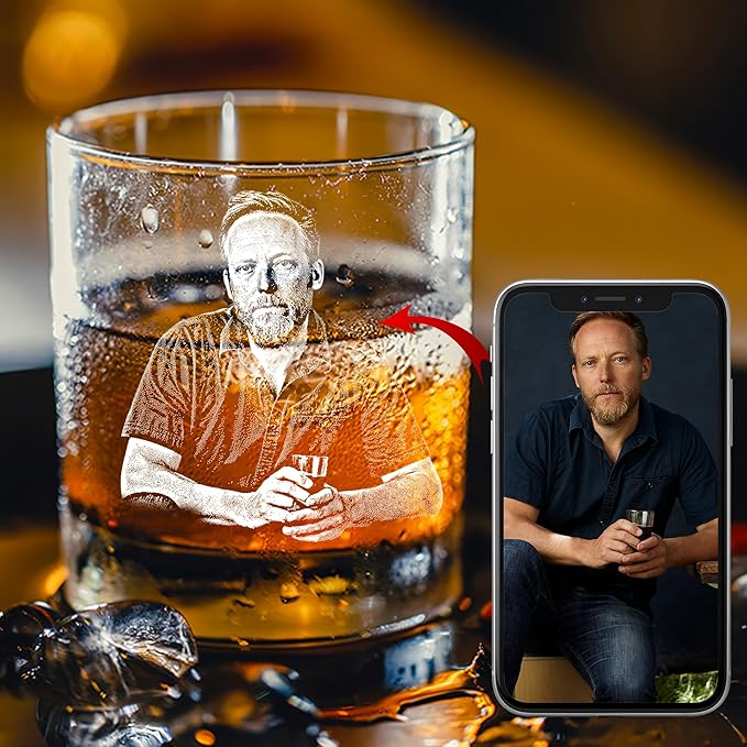 Custom Photo - Personalized Custom Whiskey Glass - Father's Day Gift for Dad, Daddy, Grandpa