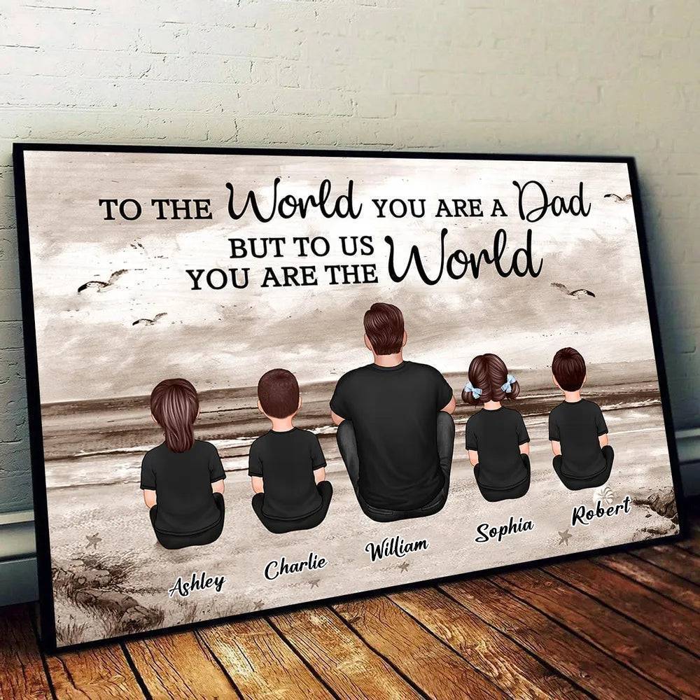 Dad And Sons Daughters Retro Vintage Beach - Personalized Canvas Prints - Father's Day Gift, Birthday Gift For Dad, Daddy, Husband