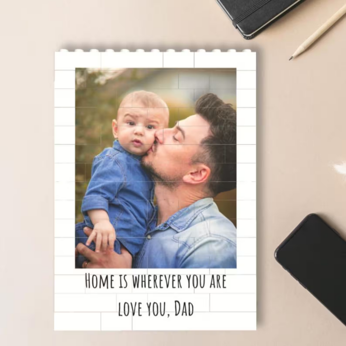 Custom Photo Dad &amp; Kid - Personalized Building Brick Blocks - Father's Day Gifts for Dad, Daddy, Papa