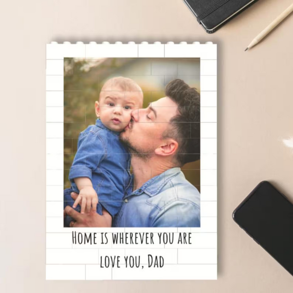 Custom Photo Dad & Kid - Personalized Building Brick Blocks - Father's Day Gifts for Dad, Daddy, Papa