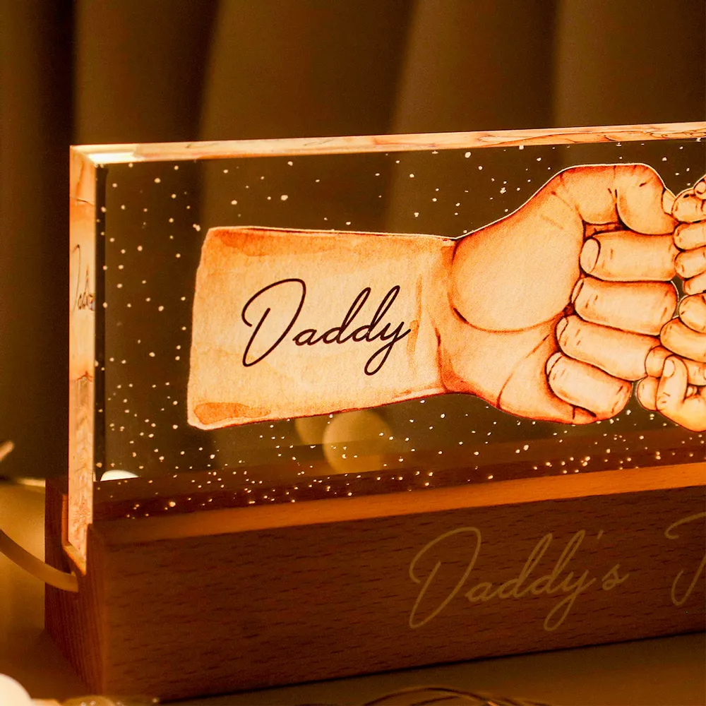 Daddy's Team Fist Bump - Personalized Acrylic LED Night Light - Father's Day Gift For Dad, Grandpa, Husband