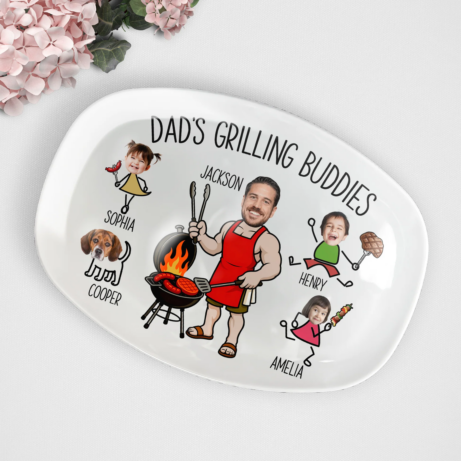 Custom Photo Dad’s Grilling Buddies - Personalized Grilling Platter - Father's Day Gifts for Dad, Husband, Papa, Grandpa, Daddy