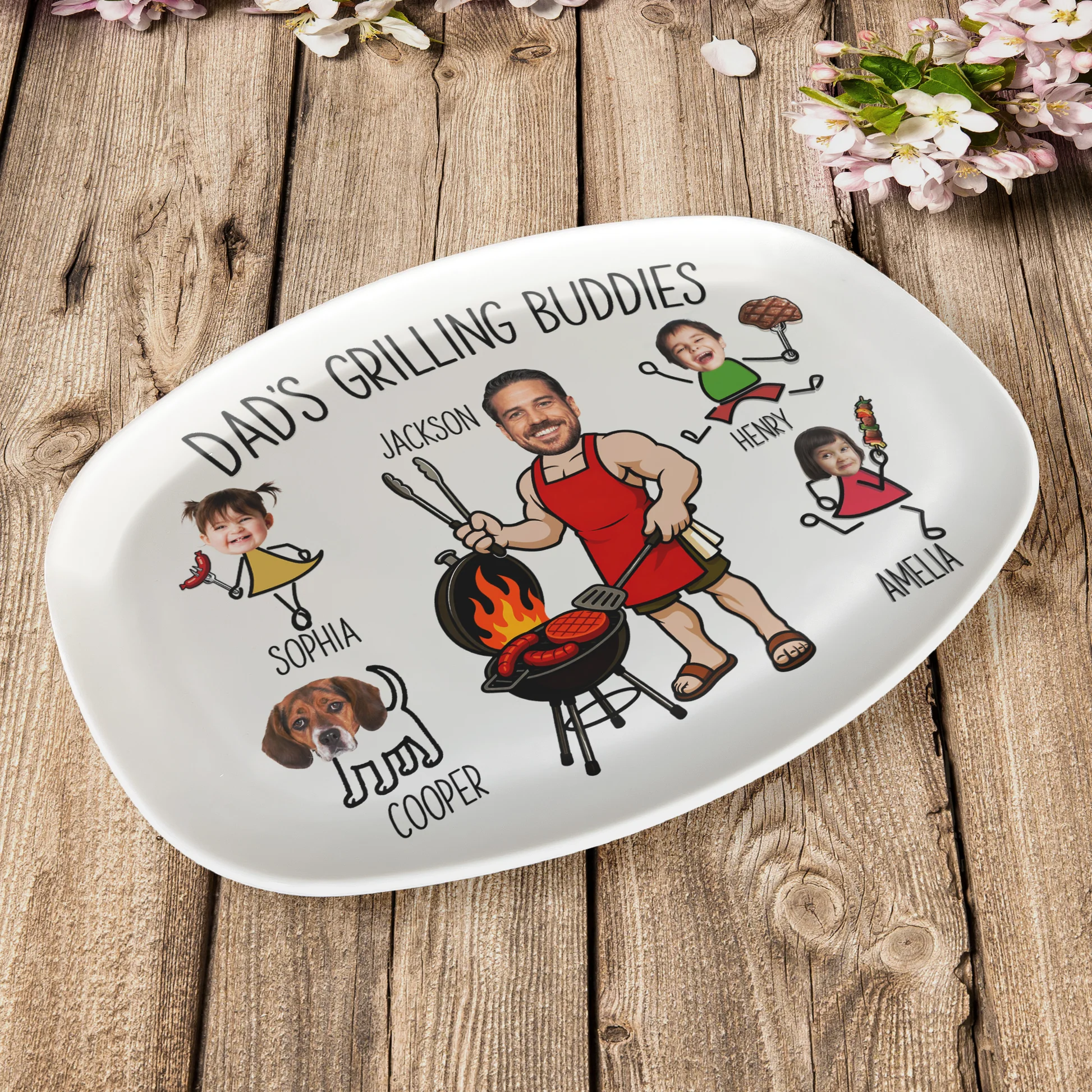Custom Photo Dad’s Grilling Buddies - Personalized Grilling Platter - Father's Day Gifts for Dad, Husband, Papa, Grandpa, Daddy