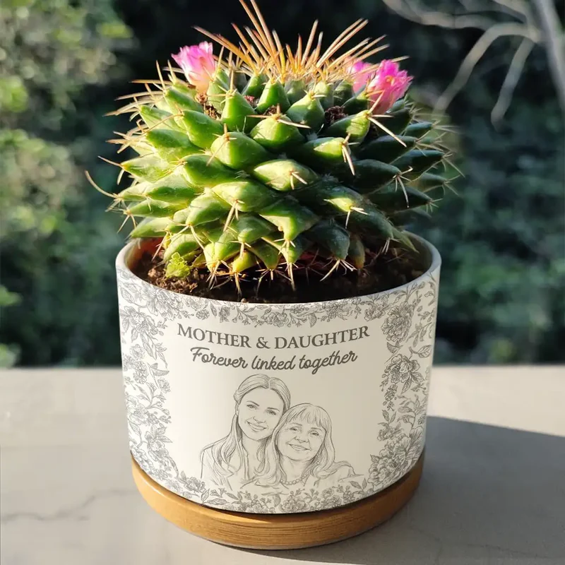 Custom Photo Pencil Sketch Daughter Grows Up To Be Your Best Friend - Personalized Ceramic Plant Pot - Gift For Mom, Daughter