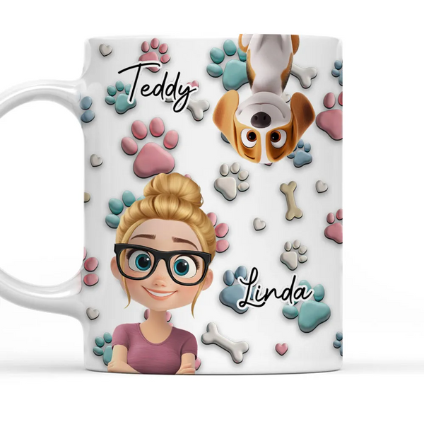 Dog And Woman Cartoon - Personalized Mug - Gift For Her, Dog Lovers, Pet Lovers, Dog Mom