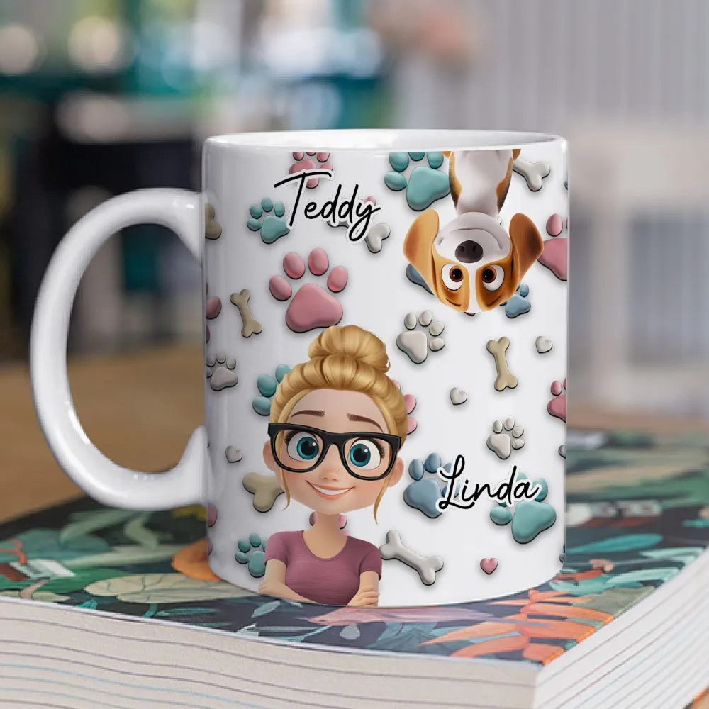 Dog And Woman Cartoon - Personalized Mug - Gift For Her, Dog Lovers, Pet Lovers, Dog Mom