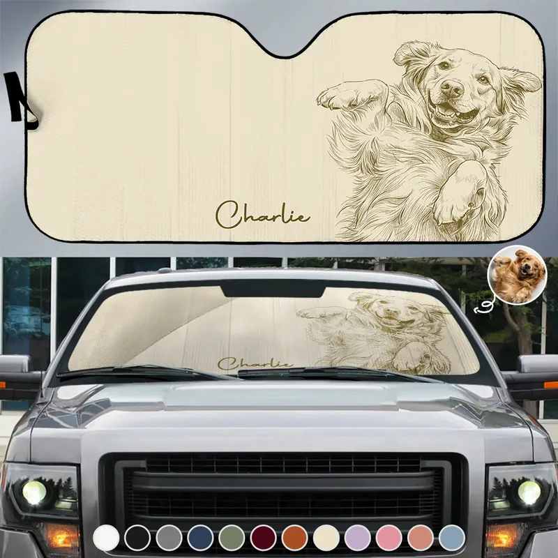 Custom Photo Pencil Sketch Dog Cat Funny Portrait -  Personalized Auto Windshield Sunshade, Custom Car Window Protector - Gift For Dog/Cat Owners, Dog/Cat Lovers