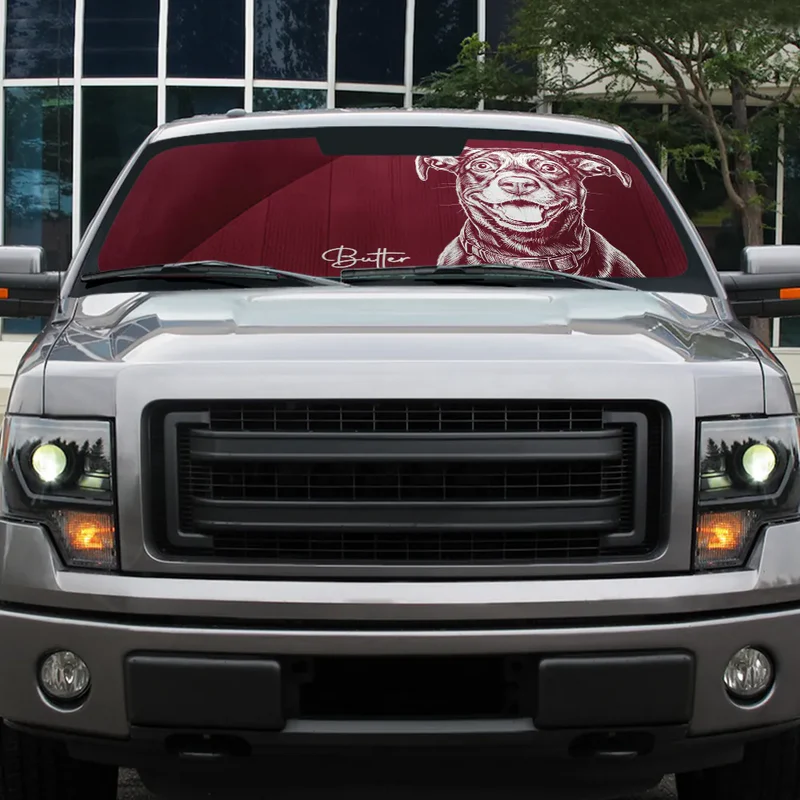 Custom Photo Pencil Sketch Dog Cat Funny Portrait -  Personalized Auto Windshield Sunshade, Custom Car Window Protector - Gift For Dog/Cat Owners, Dog/Cat Lovers