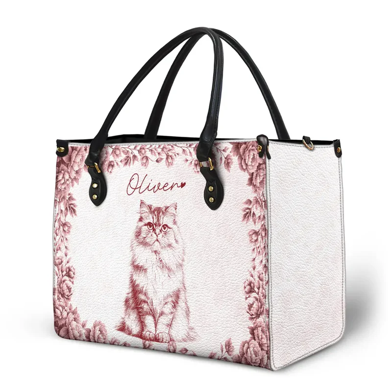 Custom Photo Pencil Sketch Family Dog Cat Portrait - Personalized Leather Handbag - Gift for Dog/Cat Lovers, Dog/Cat Mom, Pet Lovers